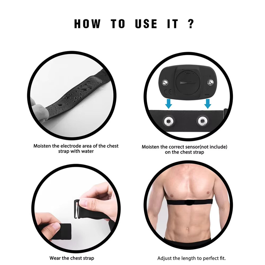Ersatz-Brustgurt für Herzfrequenzmesser in Schwarz kompatibel mit Polar H7 H9 H10 Coospo Wahoo Garmin Magene und Fitcent - Bild 5