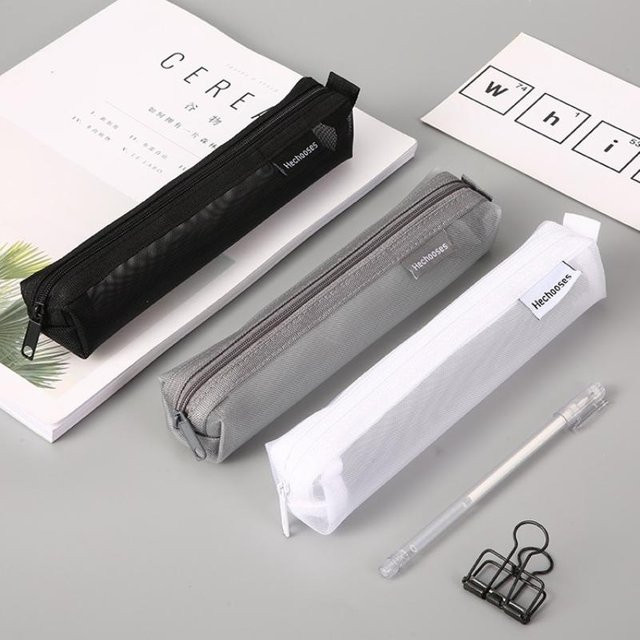 CHENJ Federmäppchen aus Nylon-Mesh in Weiß, transparentes Reiseaufbewahrungsfach für Make-up-Pinsel und Stifte mit großem Fassungsvermögen - Bild 1
