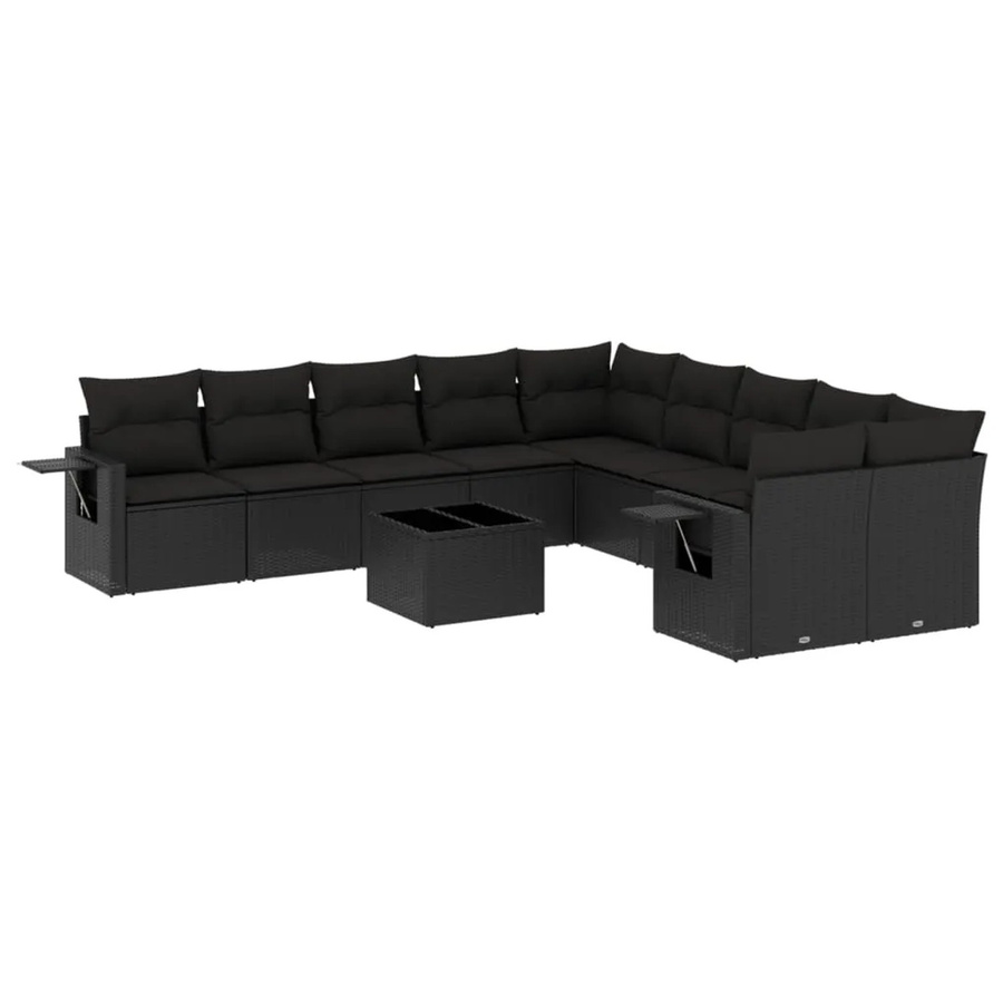 vidaXL 11-teilige Garten-Sofagarnitur in U-Form aus Polyrattan mit Kissen in Schwarz - Bild 2