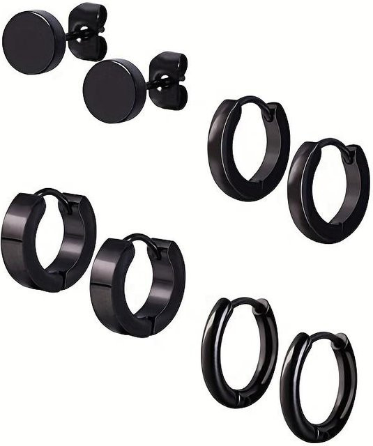 Ohrringe 4er-Paar, Edelstahl, Schwarz, Herren, Unisex - Bild 1