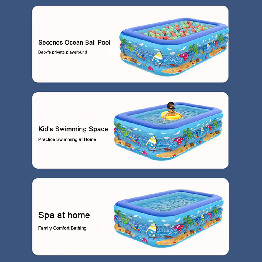 APWIKOGER Aufblasbarer Pool für Babys und Kinder mit Meerestier-Motiv in Blau, rechteckiges Kunststoff-Schwimmbecken für Indoor und Outdoor - Bild 4