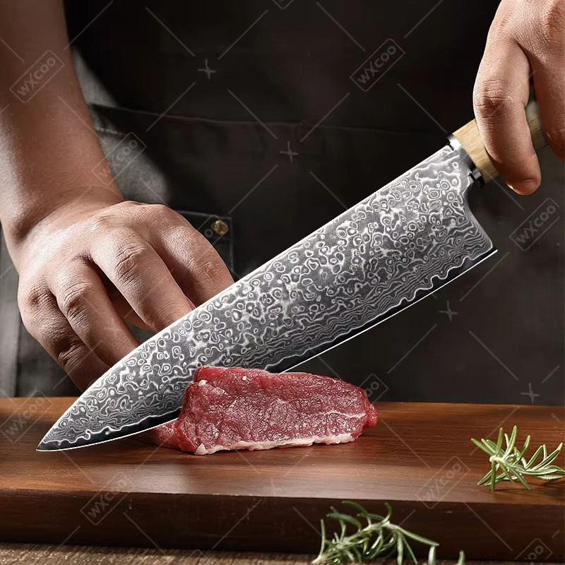 WXCOO Japanisches Damaststahl Küchenmesser, geschmiedetes Fleischbeil und Sashimi-Messer in Silber mit Holzgriff - Bild 2