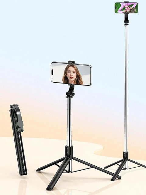 Multifunktionaler 67-Zoll Selfie-Stick mit verstärktem Stativ und Fernbedienung in Schwarz - Bild 1
