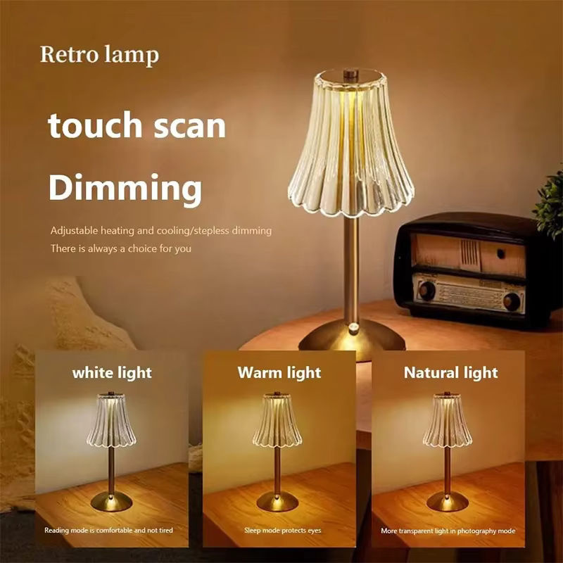 Lyfs Wiederaufladbare LED Tischlampe mit Touch-Funktion aus Glas und Metall in Gold/Messing, Warmweißes Licht, Transparent - Bild 5