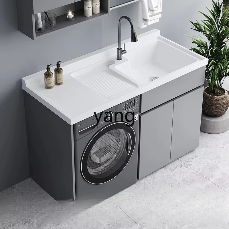 Lmm Honeycomb Wäscheschrank Kombination aus Aluminium für den Balkon mit integriertem Waschbecken und Reibbrett in Weiß Matt - Bild 2