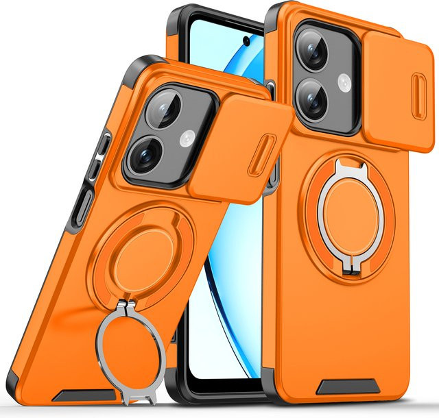 Tecno Pop 10 4G Magnetring-Panzerhülle mit Kameraschutz und MagSafe Wireless Charging in Rot und Orange - Bild 1
