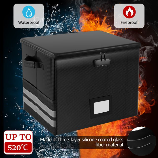 Willstar Faltbarer Organizer mit Schloss, Feuerfeste und Wasserdichte Schallplatten-Aufbewahrungsbox aus Stoff, Grau/Schwarz, B: 43,0 cm, T: 33,0 cm - Bild 1