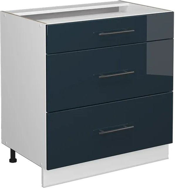 Vicco Küchenunterschrank Fame-Line mit 3 Schubladen Weiß Dunkelblau Hochglanz Breite: 80 cm - Bild 2