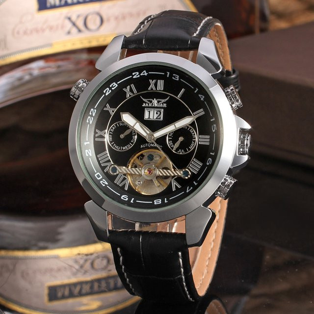 Jaragar Armbanduhr Automatik, Tourbillon, Edelstahl, Leder, Herren - Bild 1