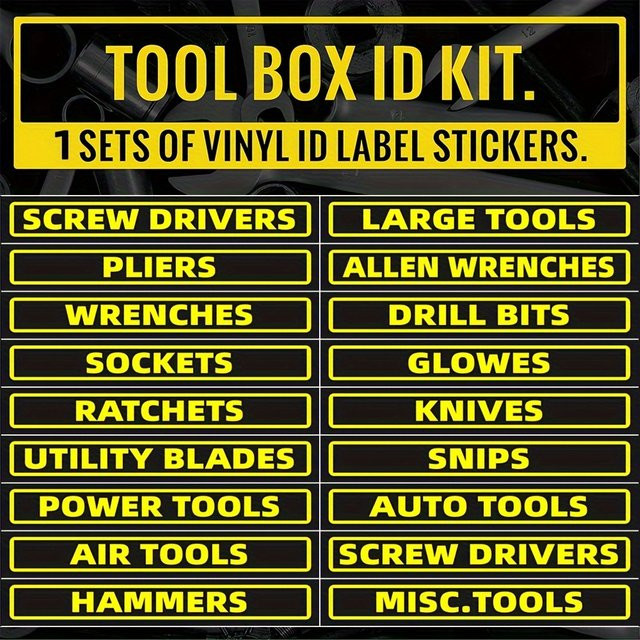 18 Stück Universal Toolbox Set Etiketten für Motorrad Werkzeugkasten, wasserdichte Organizer Aufkleber in Schwarz - Bild 1