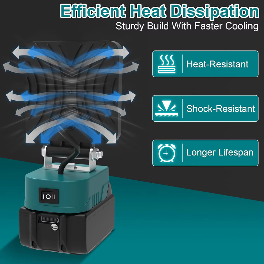 T-SUNRISE Tragbare LED-Arbeitsleuchte mit Haken und verstellbarem Standfuß, wiederaufladbare LED-Flutlichtlampe in Schwarz, 100W - Bild 4