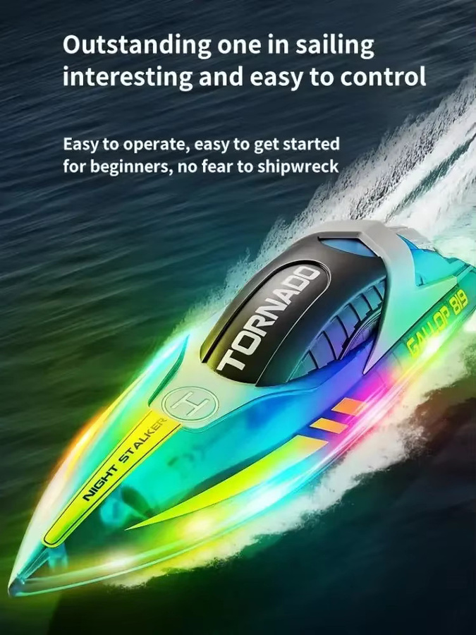CONUSEA RC-Rennboot, ferngesteuert, mit LED-Licht, Orange, Bunt / Mehrfarbig - Bild 5