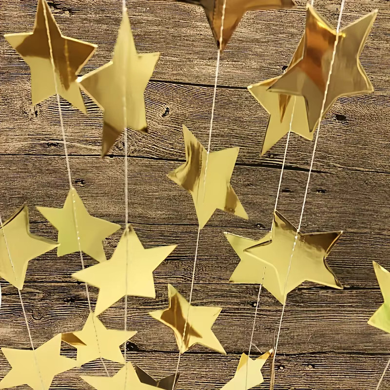 4M Golden Star Pailletten Banner Set mit 36 Stück Stern-Wimpeln in Gold für Party, Geburtstag und Silvester Dekoration - Bild 2