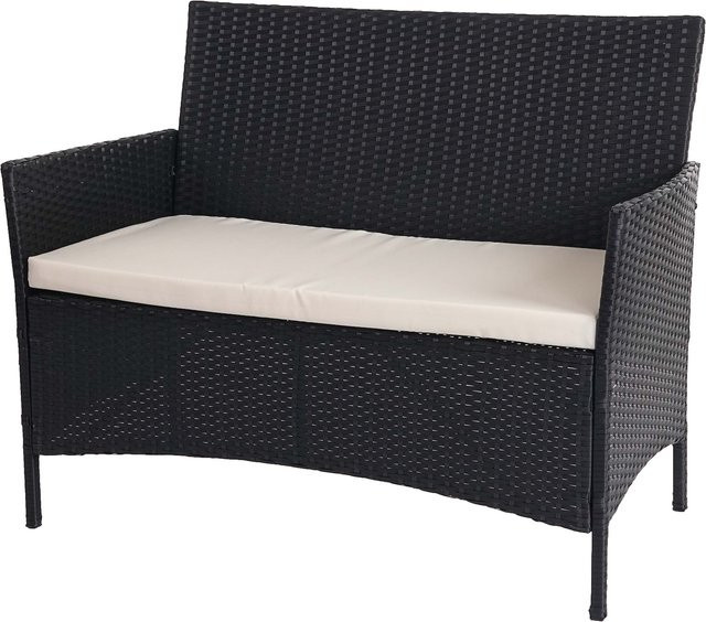 MCW Poly-Rattan Gartenbank Hamar in Anthrazit mit beigen Kissen, B/T/H: 106 x 83 x 60 cm - Bild 1