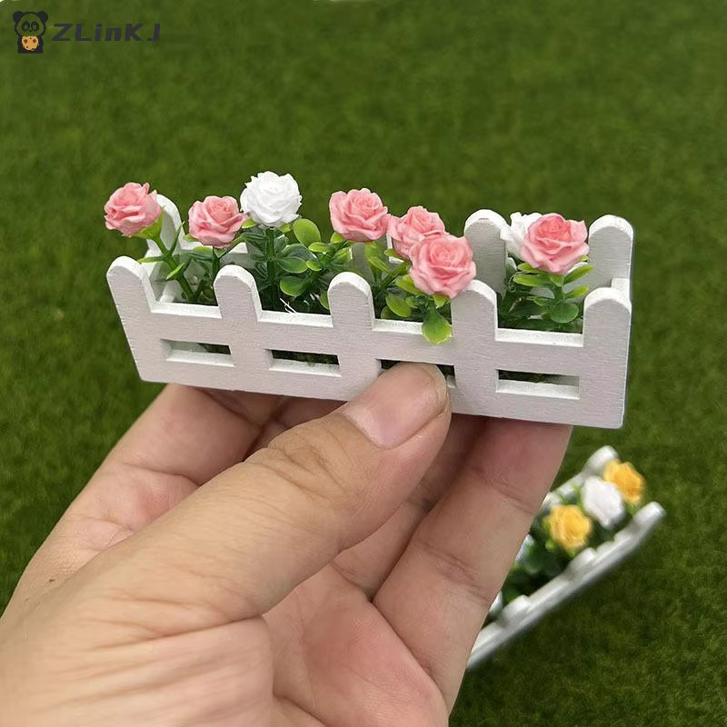 MYPANDA Miniatur-Topfpflanze mit bunten Rosenblüten im 1:12 Maßstab für Puppenhaus-Dekoration - Bild 3
