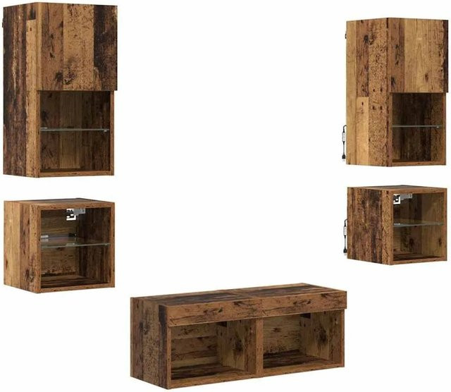 vidaXL TV-Wandregal Set 8-teilig aus Altholz in Braun mit mattem Finish - Bild 1