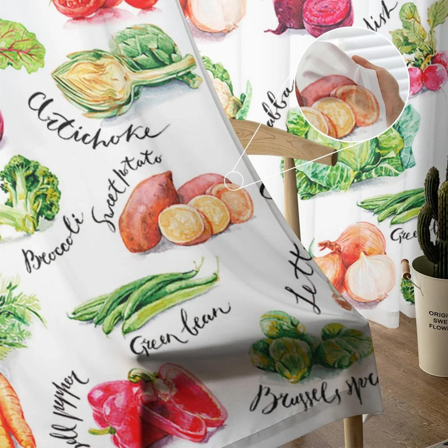 Yiran Furniture Aquarell Gemüse Transparenter Vorhang aus Tüll und Organza, Mehrfarbig, B: 135 cm, H: 115 cm - Bild 1