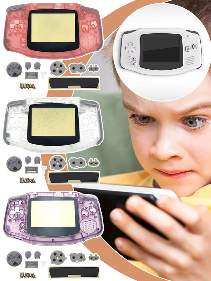 Nintendo Game Boy Advance Ersatz-Vollgehäuse Set in Transparent Blau mit Tasten, Schrauben und Frontplatte für DIY-Modding - Bild 4