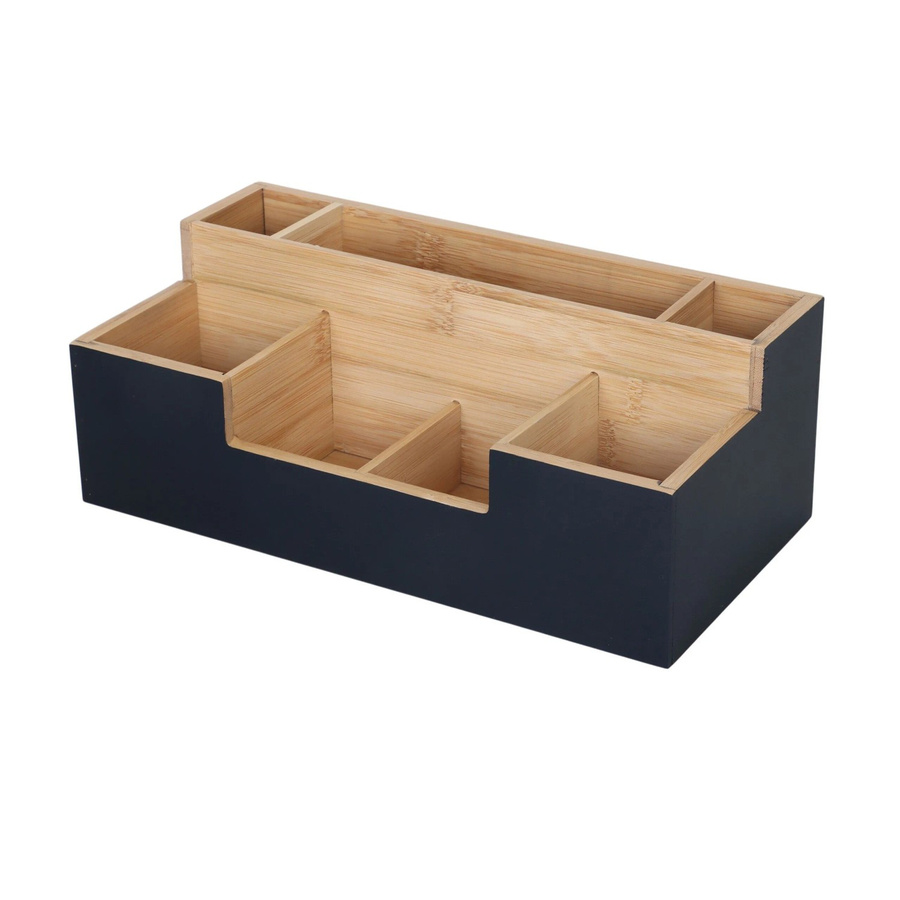Relaxdays Schreibtischorganizer aus Bambus in Schwarz mit 7 Fächern, B/T/H: 30 x 11 x 15 cm - Bild 2