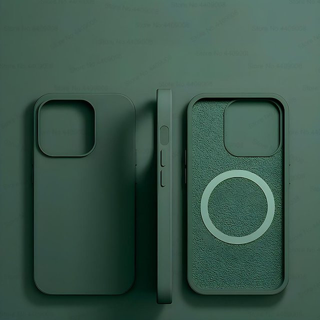 Original Flüssigsilikon-Magnethülle für Apple iPhone 15 Pro Max, 15 Plus, 14, 13, 12, 11 mit MagSafe Kompatibilität, Dunkelgrün - Bild 1