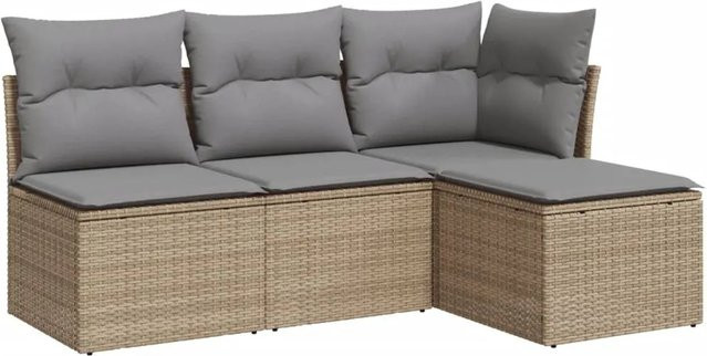 vidaXL 4-tlg Garten-Sofagarnitur L-Form aus Poly-Rattan in Beige mit Sitzkissen und Stauraum - Bild 1