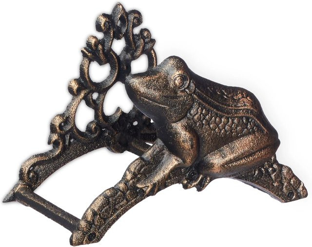 Relaxdays Wandschlauchhalter aus Gusseisen mit Frosch in Bronze und Schwarz, B/H/T: 18,5 x 26,5 x 16,5 cm - Bild 1