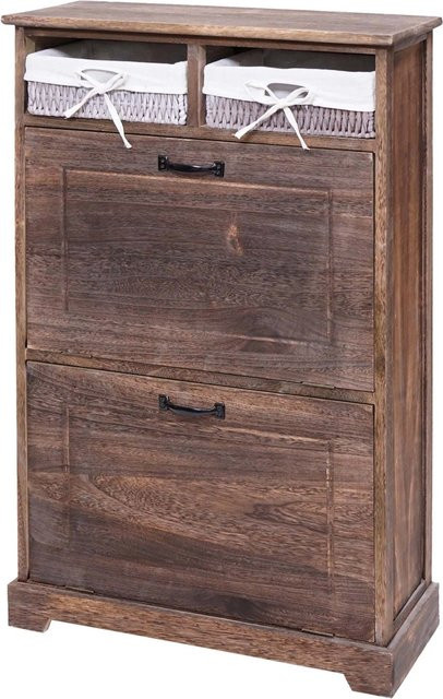 Schuhkipper MCW-H19 Schuhschrank aus Massivholz in Braun mit Korb-Schublade im Shabby-Look, B/T/H: 100 x 24 x 60 cm - Bild 2