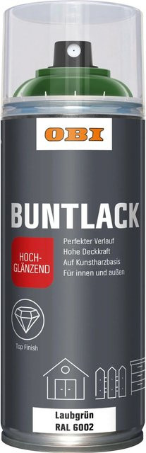 OBI Buntlack Spray RAL 6002 Laubgrün hochglänzend für Holz, 400 ml - Bild 1