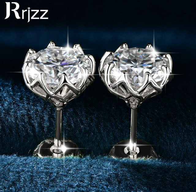 Rrjzz Ohrstecker Moissanit, Silber, Rundschliff, Damen und Herren - Bild 1