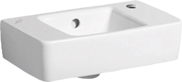 Geberit Renova Compact Handwaschbecken aus Keramik, Weiß, mit Überlauf und Hahnloch, B: 40 cm, T: 25 cm, H: 15 cm