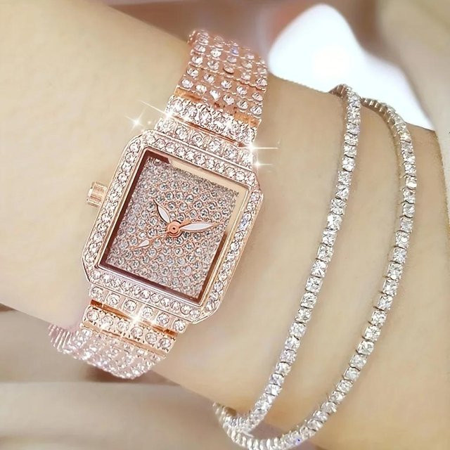 MOONBIFFY Armbanduhr, Quarz, Roségold, Eckig, Kristall, Damen - Bild 1