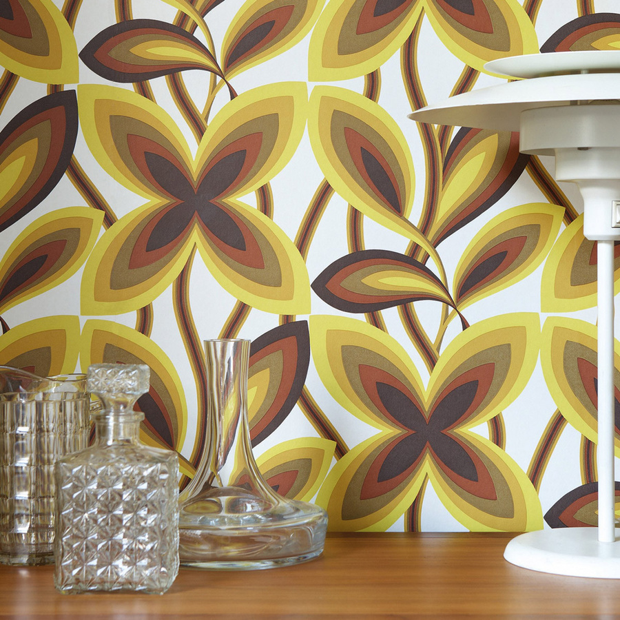Little Greene Tapete Starflower Botanical Floral Retro in Gelb und Multicolour - Bild 1
