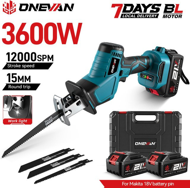ONEVAN Bürstenlose elektrische Säbelsäge für Makita 18V Akku, 12000 U/min, kabelloses Elektrowerkzeug zum Schneiden von Metall und Holz - Bild 1