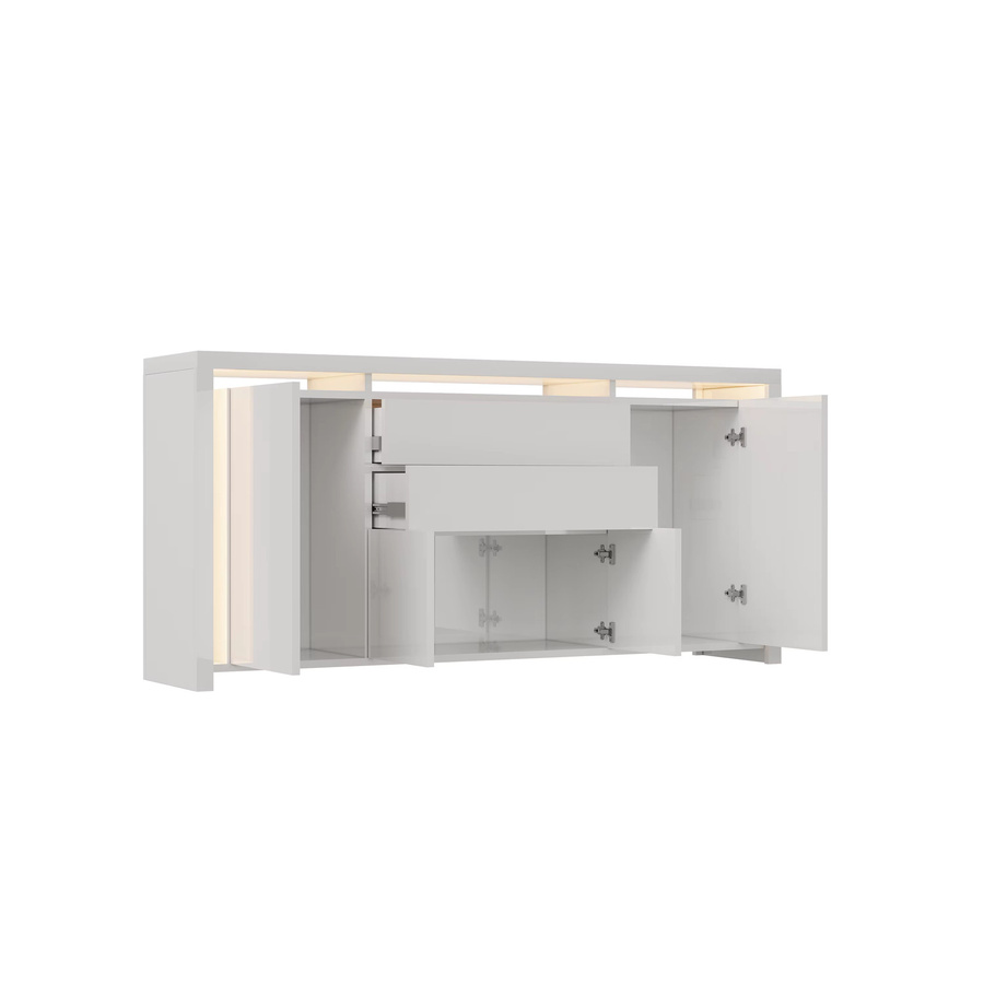 Rosahqnda Sideboard Hochglanzweiß mit integrierter LED, modernes Buffet und Kommode für die Küche - Bild 2