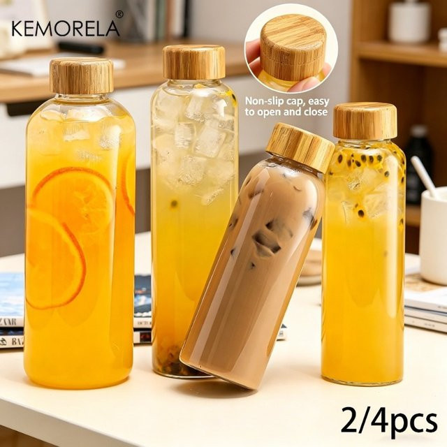 KEMORELA Glas-Sportwasserflasche mit Deckel, auslaufsicher und hitzebeständig, transparent, 500 ml, 750 ml, 1000 ml - Bild 1