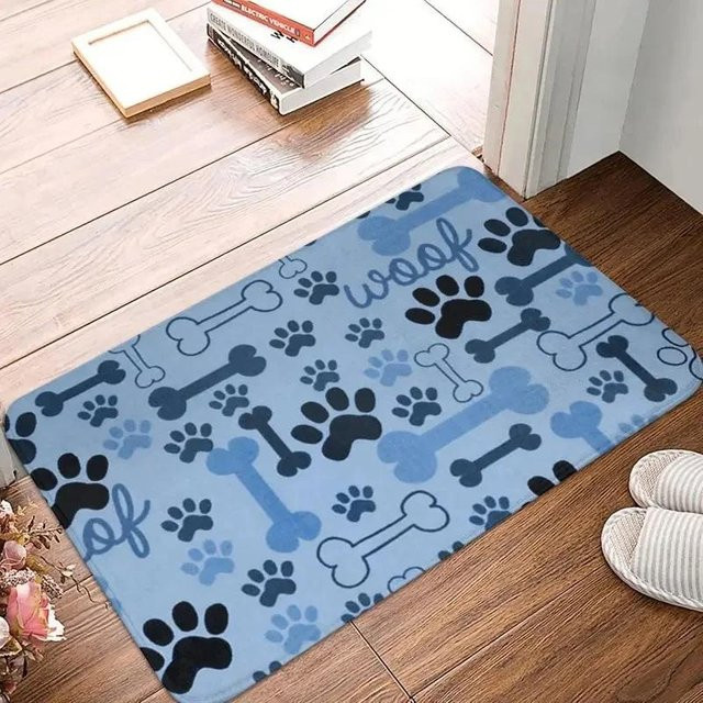 Karpetti Fußmatte mit Hundepfoten-Motiv in Blau, rutschfest und maschinenwaschbar, B/T: 50 x 30 cm - Bild 1