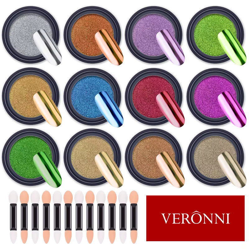 VERONNI Nagelpulver Metallic Chrom, 12 Farben, Glitter Pigment - Bild 3