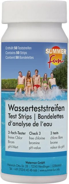 Summer Fun Wasserteststreifen zur Messung von pH-Wert, Chlorwert und Alkalinität, 50 Stück, Multicolor - Bild 1