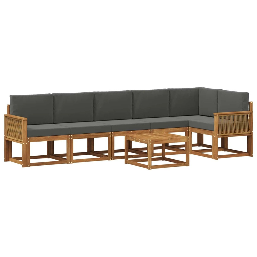 vidaXL Outdoor-Sofagarnitur 7-teilig aus Akazienholz und Polyester in Anthrazit und Braun - Bild 2