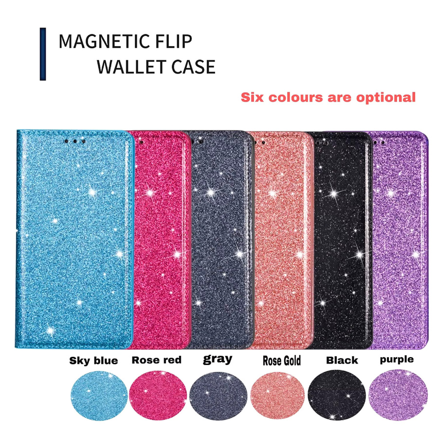Glitzer Lederhülle für Samsung Galaxy S25 S26 S24 S23 FE S22 S21 Ultra Plus A37 A57 A07 A17 A06 A16 A36 A56 A26 Flip Cover in Grau und Pink - Bild 2