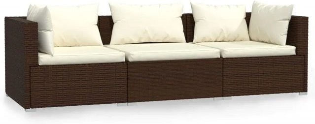 vidaXL 3-Sitzer-Sofa aus braunem PE-Rattan mit Kissen und Metallrahmen - Bild 1