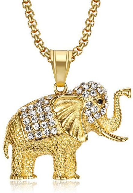 MAISCHE ZONE Elefantenanhänger Halskette, Edelstahl, Gold, Zirkonia, 50cm, Unisex - Bild 1
