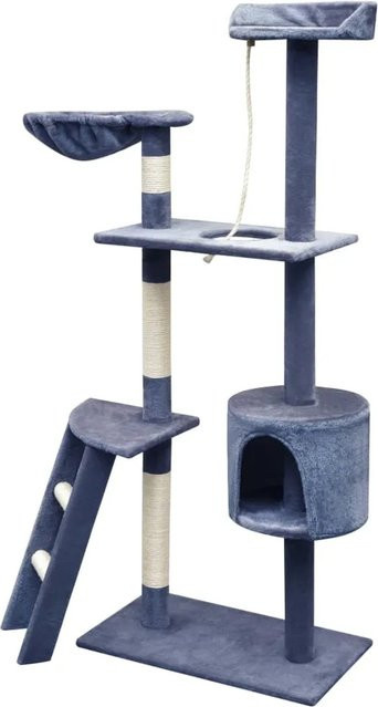 vidaXL Katzen-Kratzbaum mit Höhle, Hängematte und Spielzeug aus Sisal und Plüsch, Dunkelblau, Höhe: 150 cm, Breite: 40 cm, Tiefe: 40 cm - Bild 1