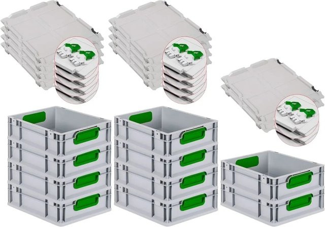 PROREGAL Spar Set 10x Eurobox Nextgen Color mit Scharnierdeckel und Schiebeschnappverschlüssen, Farbe Grün, H x B x T: 12 x 30 x 40 cm - Bild 1