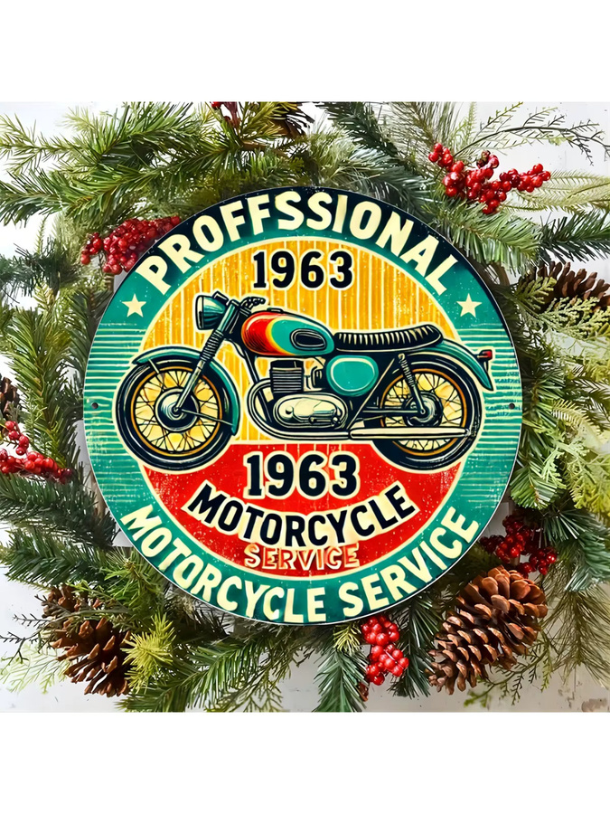 Potdemiel Retro-Metallschild 1963 Professioneller Motorradservice Rundes Aluminiumschild Multicolour Durchmesser: 20,3 cm - Bild 6