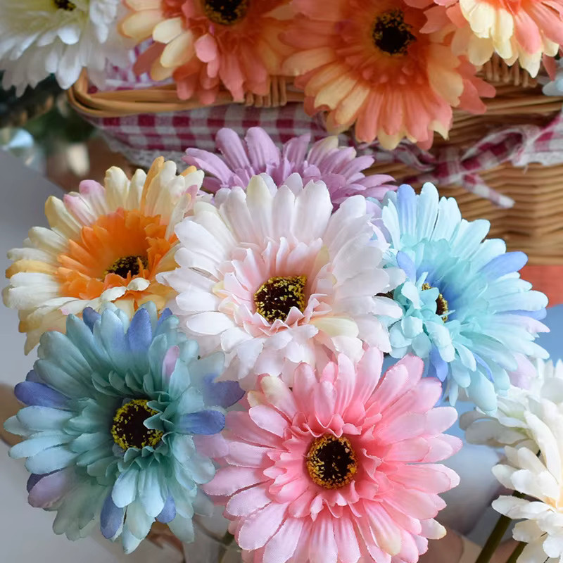 Uflower Set aus 5 Stück künstliche Seiden-Gerbera Blumen in Multicolour, 24 cm hoch, ideal als Tischdekoration für Hochzeit, Party und Wohnkultur - Bild 2