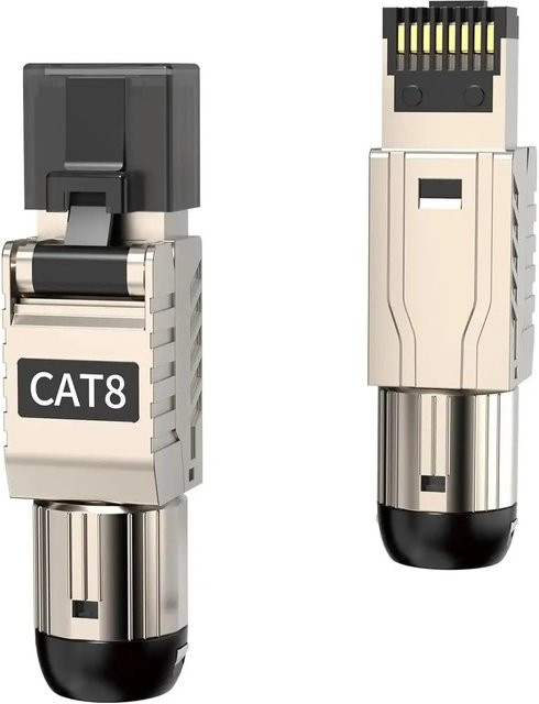 ZoeRax 2er-Pack RJ45-Stecker Cat 8, werkzeugfreie abgeschirmte Ethernet-Modularstecker für LAN, 2000 MHz, Silber - Bild 1