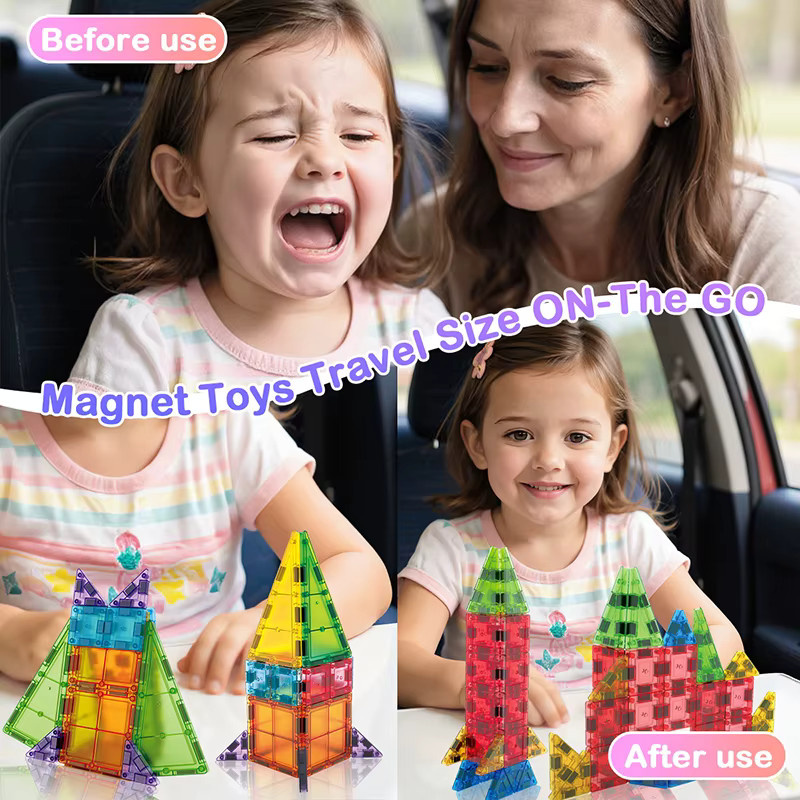 Brozebra Magnetische Mini Fliesen Reise Spielzeug Set für Kinder, Buntes STEM Pädagogisches Lernspielzeug aus Metall und Kunststoff, Breite: 3,75 cm, Tiefe: 3,75 cm, Höhe: 3,75 cm - Bild 3