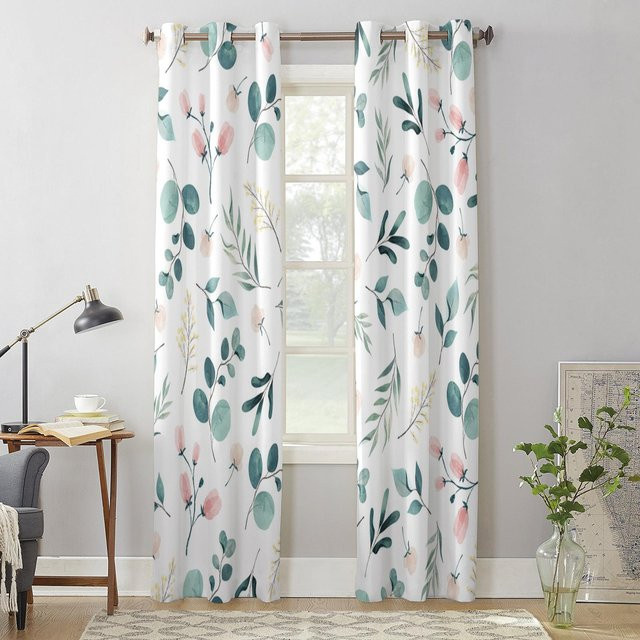 Binchi Outdoor Equipment Aquarell Fenstervorhang mit grünem Blätter-Design, modern und semi-transparent, Breite: 135 cm, Höhe: 115 cm - Bild 1