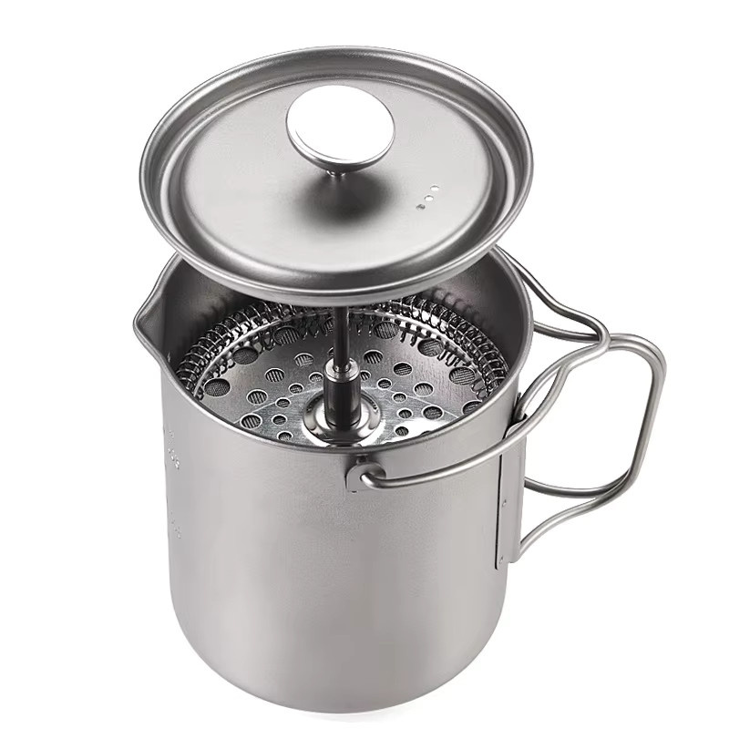 Camping Titan Espresso Kaffee Pressbecher aus Edelstahl mit Filtersieb, Silber, 750 ml - Bild 5